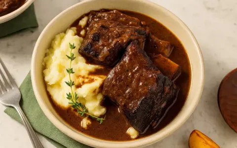 Herzhaftes Rindergulasch mit cremigem Kartoffelpüree, ein perfektes Wein und Essen Erlebnis.
