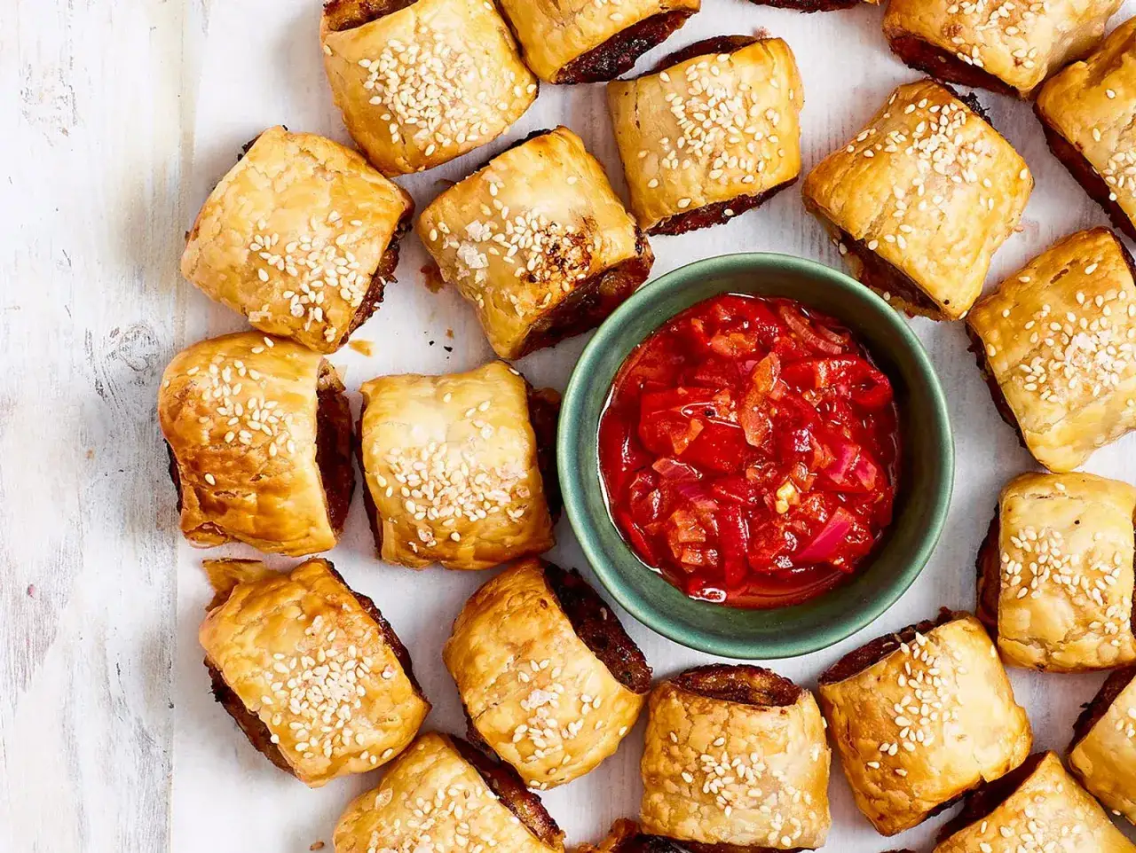 Ofen-Snacks mit Sesam und Chutney: Perfekte partyrezepte aus dem ofen zum vorbereiten.
